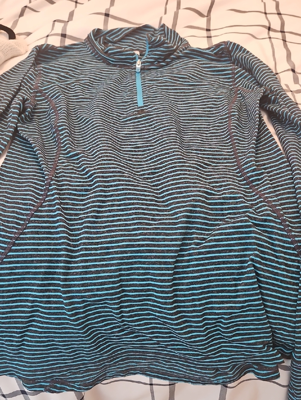 Striped Half-Zip Long Sleeve Pullover - Black & Aqua By Gap Fit
